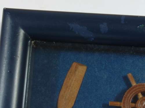 Vintage boxed frame marine figurines with rope knots and brass nameplates