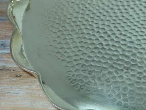 Large vintage round hammered brass Tray, 38cm diam