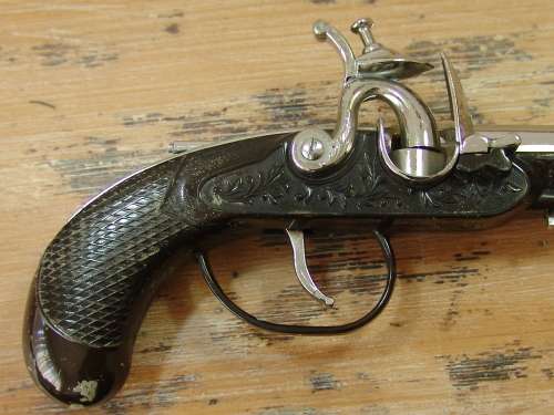 Very rare Derringer Table gas Lighter, metal Gun with wooden stand, early 1950's. Original