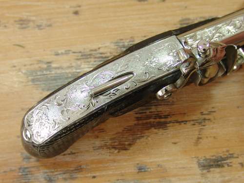 Very rare Derringer Table gas Lighter, metal Gun with wooden stand, early 1950's. Original