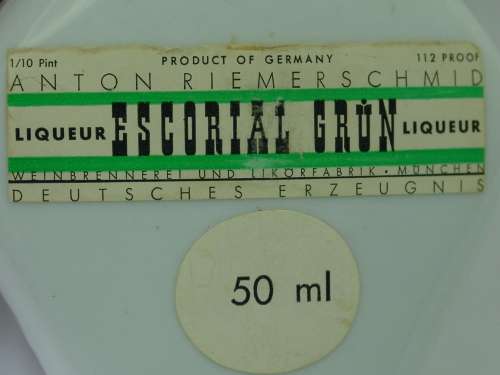 Vintage Liqueur bottle with original content, Escorial Grun, Germany, 50ml, 12cm tall