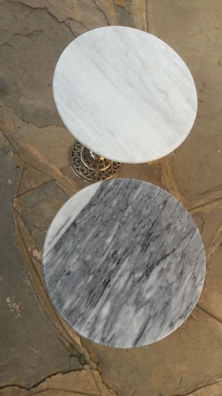 Set of two vintage retro Brass side tables with Marble tops, from the 1950's (2)