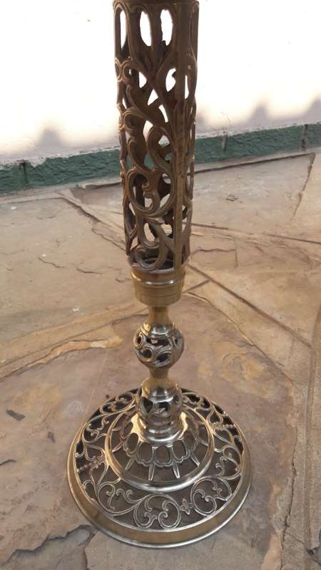 Set of two vintage retro Brass side tables with Marble tops, from the 1950's (2)