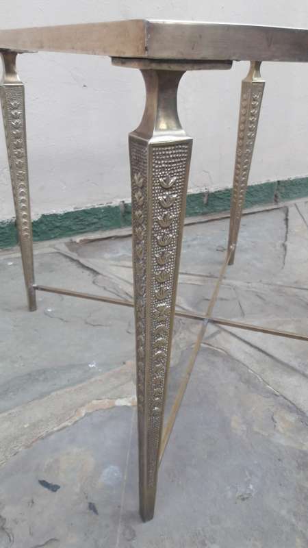 Vintage square solid brass side table - no top