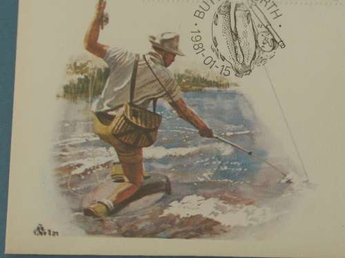 Vintage 1981 set of two Framed Transkei fly fishing first day covers with matching Trout flies