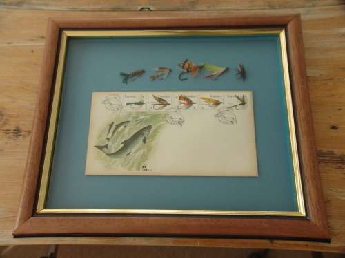Vintage 1981 set of two Framed Transkei fly fishing first day covers with matching Trout flies