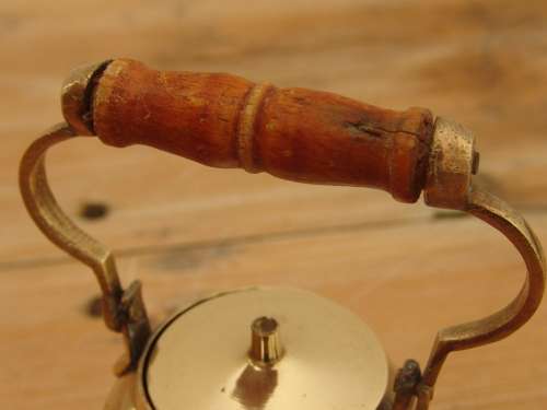 Small brass Kettle with wooden handle and lid, vintage - 13cm high