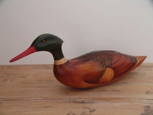Feather Gallery hand crafted collectable wooden Bird ornament, Merganzer No.42/975 - large 54cm long