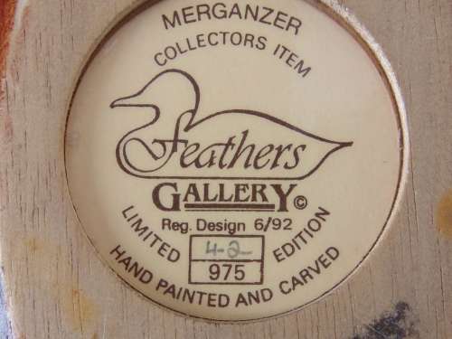Feather Gallery hand crafted collectable wooden Bird ornament, Merganzer No.42/975 - large 54cm long
