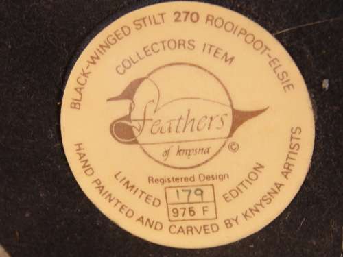 Vintage Feathers Gallery original No. 179/975, Black winged Stilt, hand crafted collectors edition