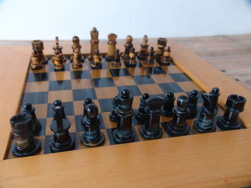 Tiger eye Chess Set, with Tiger eye chess Pieces and Board, Yellow wood frame, Large 46cm x 46cm