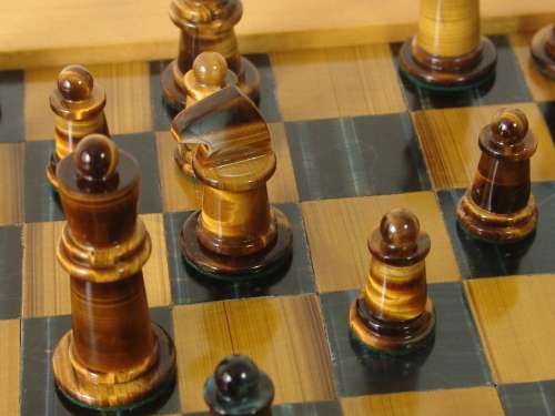 Tiger eye Chess Set, with Tiger eye chess Pieces and Board, Yellow wood frame, Large 46cm x 46cm