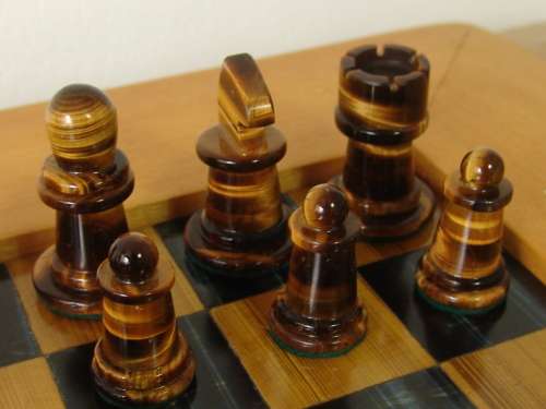 Tiger eye Chess Set, with Tiger eye chess Pieces and Board, Yellow wood frame, Large 46cm x 46cm