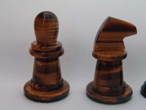 Tiger eye Chess Set, with Tiger eye chess Pieces and Board, Yellow wood frame, Large 46cm x 46cm