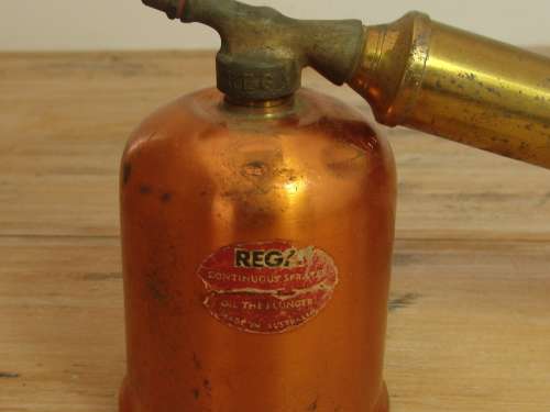 Vintage Rega brass and copper poison spray Pump with wooden handle - 33cm