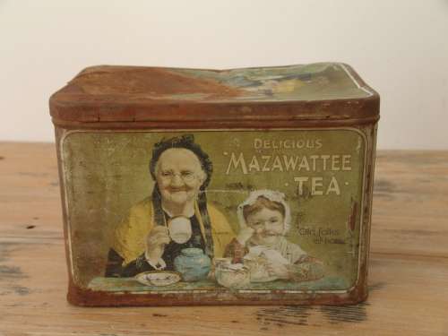 Antique Mazawattee tea Tin, old and rustic - 22cm x 14cm x 14cm