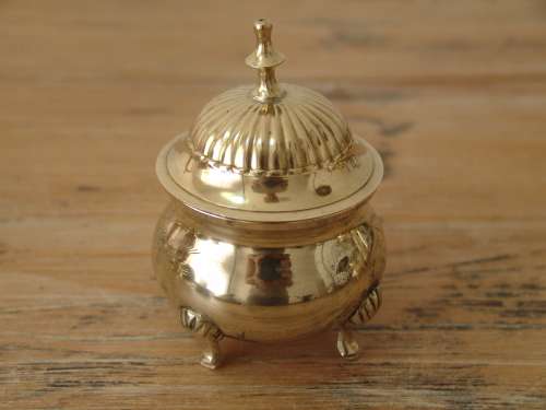 Rare solid brass complete Coffee / Tea service set with silver inside. 4 items. Excellent condition