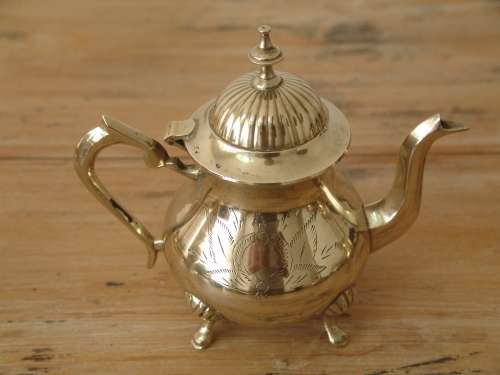 Rare solid brass complete Coffee / Tea service set with silver inside. 4 items. Excellent condition