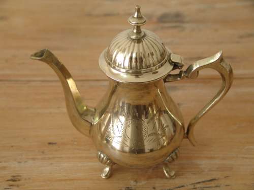 Rare solid brass complete Coffee / Tea service set with silver inside. 4 items. Excellent condition