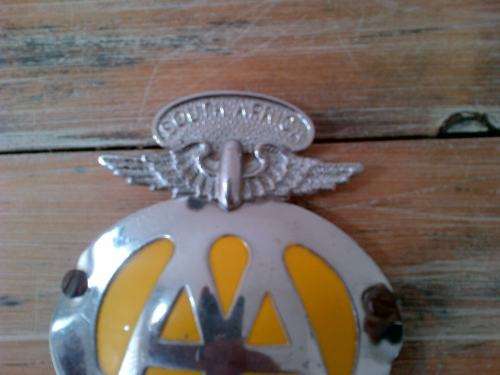 Vintage South African metal chrome AA car badge - 14cm x 10cm