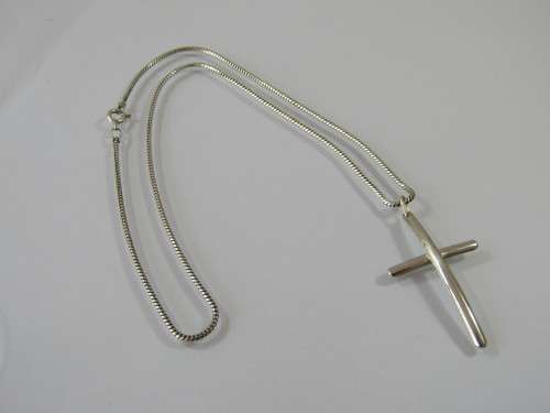 Vintage silver rope Necklace with solid silver cross Pendant, 44cm, 107g