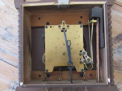 Mauthe wooden mechanical Wall Clock with original mechanism, pendulum and weights,30cm x 29cm x 10cm