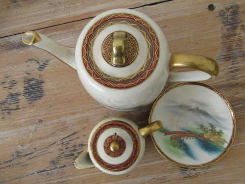 Antique oriental Satsuma porcelain coffee set, hand painted, 8 piece, excellent condition