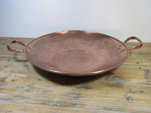 Very large copper bowl / wok with handles, 50cm diameter x 9cm deep, excellent