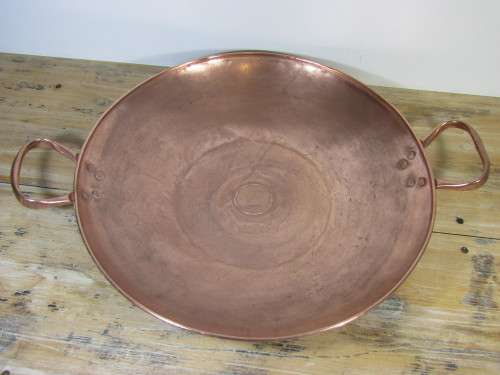 Very large copper bowl / wok with handles, 50cm diameter x 9cm deep, excellent