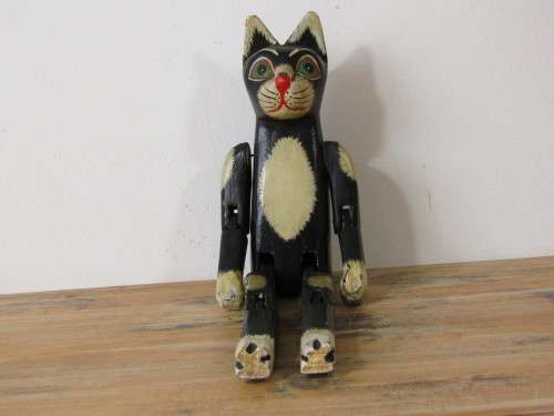 Vintage classic wooden articulated Cat toy, possibly 40's or 50's, 36cm