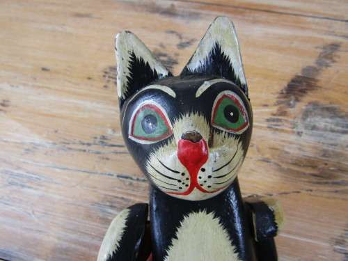 Vintage classic wooden articulated Cat toy, possibly 40's or 50's, 36cm