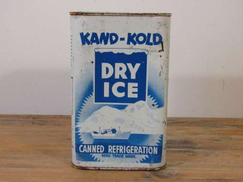 Vintage Can Of Dry Ice tin with content, Kand-kold, 11cm x 7cm x 17cm