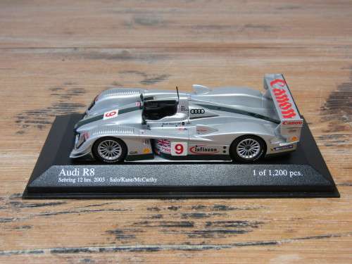 Collectable metal die cast scale model car, Minichamps Audi R8 2003 Sebring 12h ,1:43, mint in box