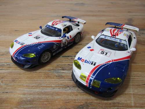 Fly slot car Set, Chrysler Viper GTS-R, Team Oreca, 24hrs Le Mans 1998, set of two Scalextric cars