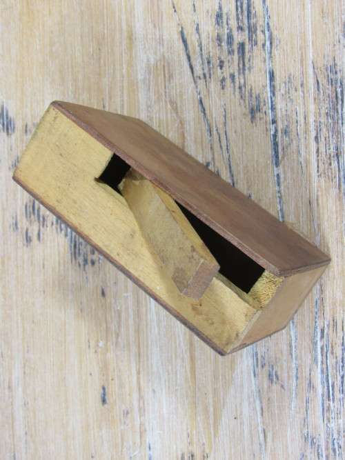 Vintage small wooden savings box with hidden door, 11.5cm x 3.5cm x 7cm, excellent condition