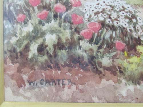 W. Carter original water colour on paper, "Beehives in English garden", 19th century, 36cm x 25cm