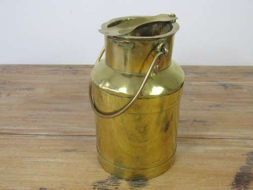 Vintage brass Milk Can with handle and chained lid, 20cm deep