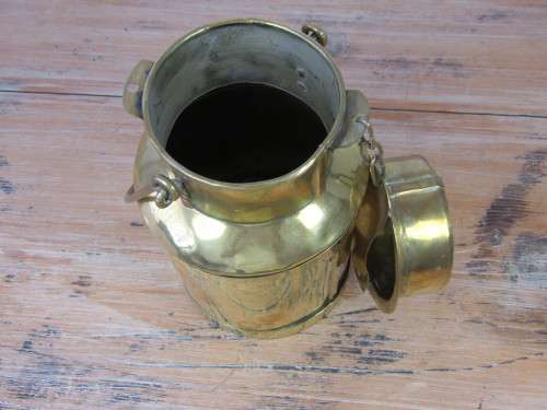 Vintage brass Milk Can with handle and chained lid, 20cm deep