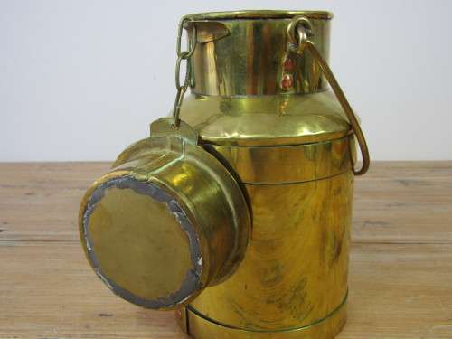 Vintage brass Milk Can with handle and chained lid, 20cm deep