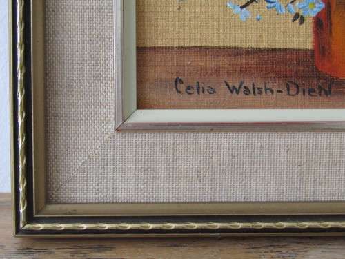 Original vintage Celia Waish-Diehl oil on board framed painting, small miniature 17cm x 11xcm