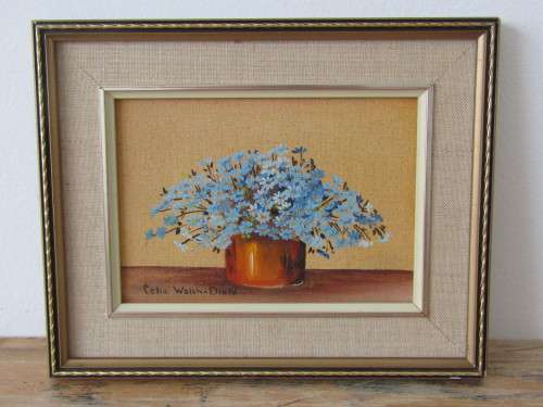 Original vintage Celia Waish-Diehl oil on board framed painting, small miniature 17cm x 11xcm