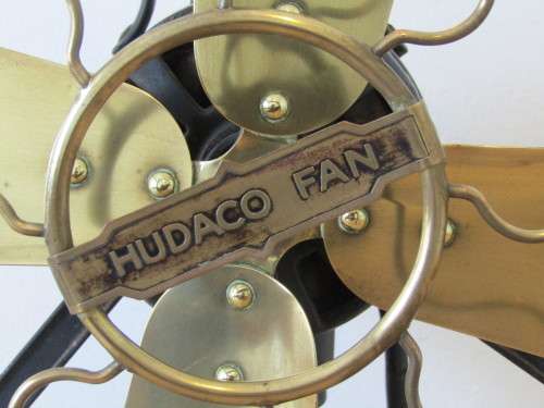 Antique Hudaco brass and cast iron electric oscillating 4 blade Fan, Working, very rare, 42cm