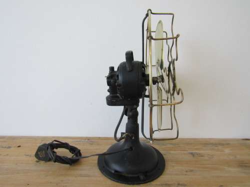Antique Hudaco brass and cast iron electric oscillating 4 blade Fan, Working, very rare, 42cm