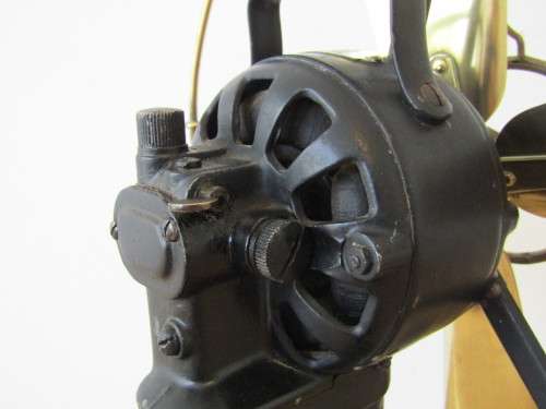 Antique Hudaco brass and cast iron electric oscillating 4 blade Fan, Working, very rare, 42cm
