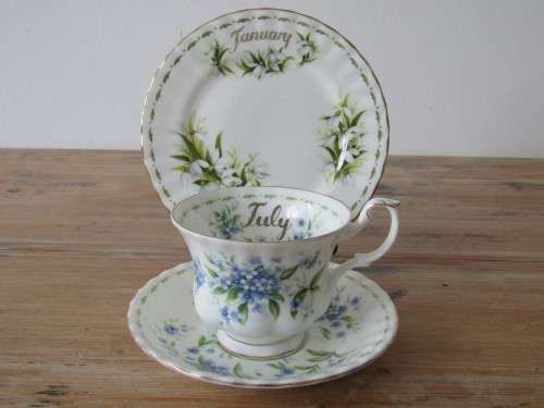 Vintage non matching Trio, Royal Albert flower of the month, Forget me not and Snowdrops