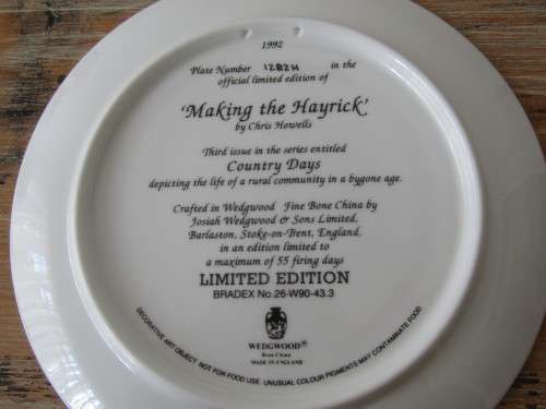 Wedgwood Country Days, Making the Hayrick, display Plate, limited edition, 20cm diameter, Mint