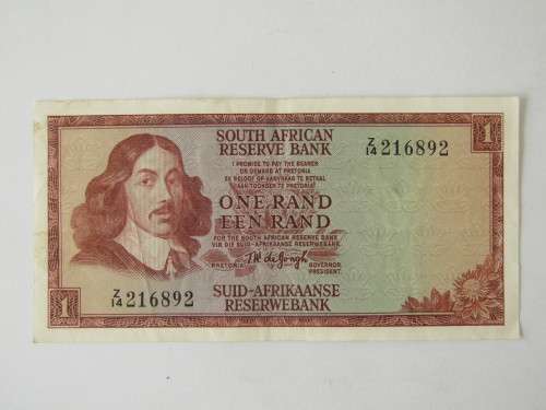 Old SA R1 Bank note, TW de Jongh, Z series