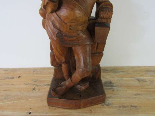 Very large vintage wooden carved Continental figurine of a Man with a lamp, 55cm x 22cm x 15cm