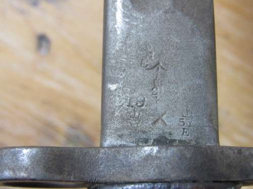 Antique Military 1907 Bayonet with leather scabbard and belt holster, makers markings, 55cm long