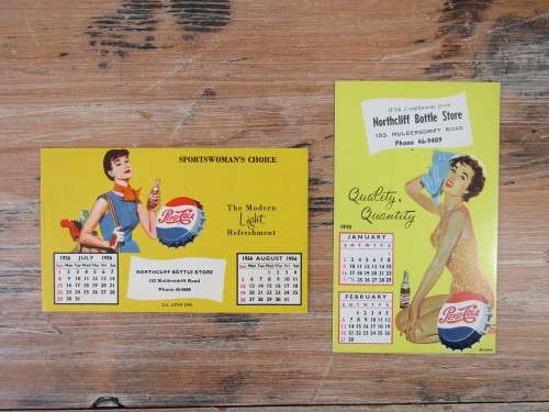 Vintage 1950's Pepsi Cola calandar cards, two in the lot, others available